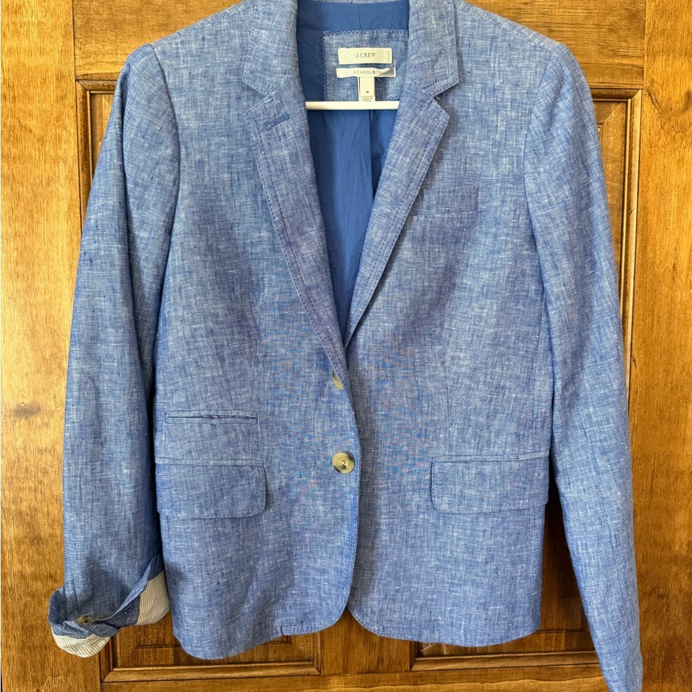 J. Crew Blue Linen Schoolboy Blazer